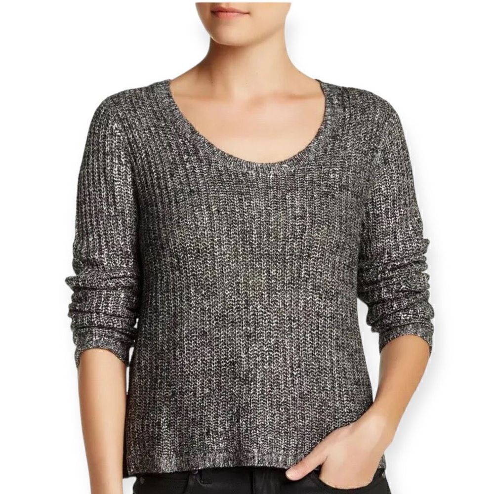 Eileen Fisher Silver Metallic Knit Boxy Sweater XL
